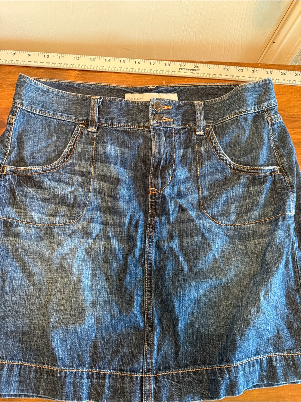 Old Navy Dark Blue Denim Midi Skirt with Front Pockets